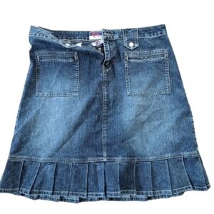 90s Y2K Vintage Denim Ruffled Pleated Jean Skirt 16W